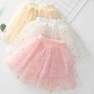 tutu Dress 2024 Summer New Infant Girls Floral Embroidered Mesh Tutu Skirt Kids Faldas Soft Tulle Miniskirt for Girls Dance Skirt 2-8T d240507