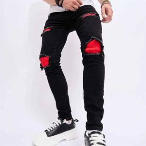 Men's Jeans Men Stylish Strtwear Slim Fit Holes Patch Jeans Trousers Good Quality Male Distressed Casual Denim Pants Y240507