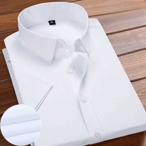 Men's Dress Shirts Summer New Mens Plain Short-sled White Shirt Lapel Slim Business Classic Mens Formal Work Shirt Brand Clothing d240507