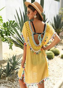 Women Beach Wear Women Sexy Crochet Tassel Pareo Beach Coverning Up Saida de Praia Tunic Summer Dress Dress Beach Bikini Cover Up Swimsuit Kaftan Beachwear Y240504