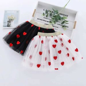 Tutu Kleid süße gestickte Mädchen Mesh Prinzessin Tutu Rock Sommer Chlid Fashion Faltenröcke Valentinstag Party Tanzkleidung 2-12t D240507