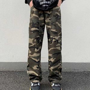 Men's Jeans New American Fashion Brand Camouflage Denim Jeans for Mens Designer Patchwork Straight Loose Pants Trend Daily Trousers Y240507