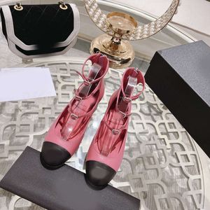 24Spring and Summer New Colored Thick Heel Test Air with Baotou Sandals for Women's Versatile One line Leather Buckle Round Head Mary Jane Shoes