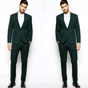Peaked Pieces Mens Two Dark Suits Charming Green Lapel Slim Fit Groom Tuxedos For Weddings ( Jacket+Vest)
