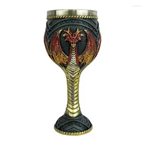 Kupalar Ortaçağ Dragon şarap kadehi paslanmaz çelik reçine viking kırmızı fincan yaratıcı bira kupa alev