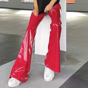 Women's Pants Capris High waisted synthetic latex leather Flare Pants womens Flare Leg Trouser bell bottom pants womens retro PU Y2K Trousers Clubwear Y240504