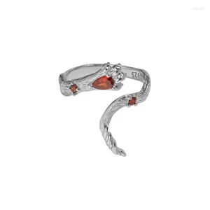 Cluster Rings Real 925 Sterling Silver Animal Claw Shape For Women Fine Jewelry Fashion Red Crystal Ring Woman Party Finger Accessories