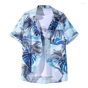 Camisas casuais masculinas Camisa havaiana para homens de verão folhas de mangas curtas Button Down Beach Tops Blouse de rua