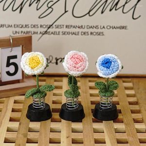 Decorative Flowers Mini Hand-Knitted Potted Crochet Rose Sunflower Tulip Artificial Woven Plants Mother's Day Gift Home Office Car Decor
