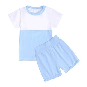 Roupas conjuntos de trajes de verão para crianças criança menina menina de retalhos de retalhos de retalhos+shorts adolescentes conjuntos de roupas domésticas 2pcs h240507