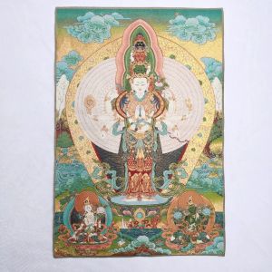 Accessories 36" Tibet Tibetan Embroidered Cloth Silk Buddhism 1000 Arms Avalokiteshvara Goddess Guan Yin Tangka Thangka Buddha Home Decor