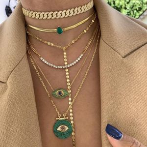 Correntes Luxury Green Tear Drop CZ Chapa de gargantilha plana pavimentada com jóias de casamento de moda de moda de moda de ouro Jóias de casamento