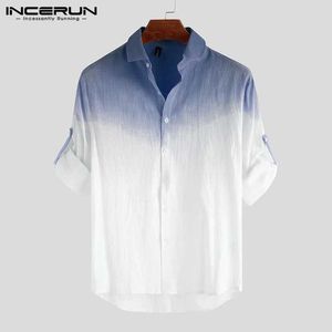 Mäns casual skjortor mode mens skjorta bomull lång slve -färgämne gradient lapel strtwear män casual skjortor spring camisa maskulina 2024 y240506