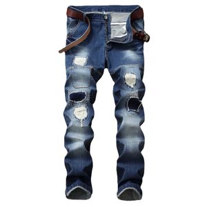 Men's Jeans New Perforated Embroidered Jeans Denim Mens Kn Perforated Embroidered Patches Personalized Kn Hole Pants Plus Size Y240507