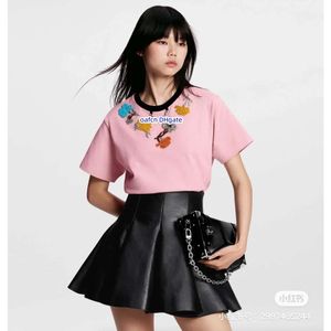 24SS Women's Plus Size T-shirt Designer T-shirt Embroidered Carnation Flower Pattern Short sleeved Top Women's Top White Pink Women's Tank Top 5424