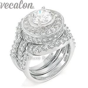 Vecalon Fashion Ring Simulet Diamond CZ 3-в-1 Обручальное кольцо для женщин на 10 кт белого золота Кольцо 233D 233D