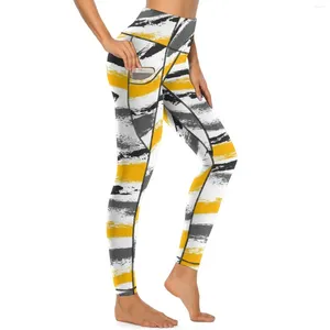 Kvinnors leggings borste texturerade yogapåsar gula och svart sexiga höga midja andningsbara idrottsstrider stretch fitness leggins