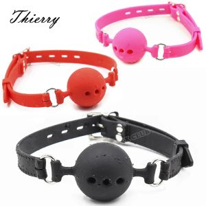 Products Thierry Fetish Extreme Breathable Silicone Ball Gag Bondage Restraints Open Mouth Gags Adult Game Sex Toys For Couple Size S M L