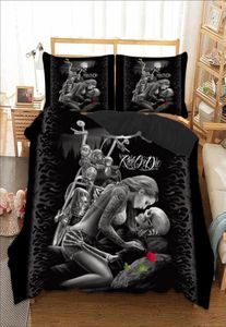 Gotik Kafatası Yatak Seti İkiz Tam Kraliçe Kral Krallık Çift Boyutlar Yastık Kılıfları ile Nevresim Kapak Rider Kız Yatak Kabini Set4656987