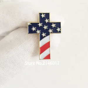 Spille 10pcs distintivo per la croce cristiana all'ingrosso con bandiera americana americana statunitensi patriotici gioielli religiosi smalto per spille