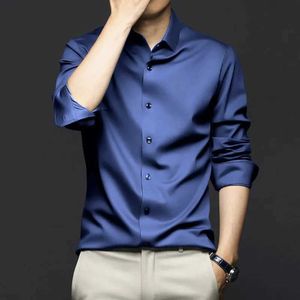 Men's Dress Shirts High Quality Mens Long Sle Shirt Luxurious Wrinkle-resistant Non- Solid Color Business Casual Ice Silk Poplin Shirts 6XL d240507