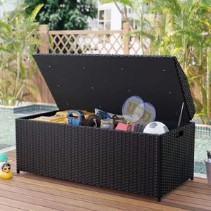 Storage Boxes Bins 65 gallon Rattan er Deck Box large outdoor storage with wooden countertop and dust bag waterproof UV resistant black Q240506