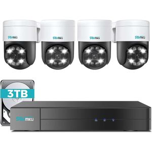 Sistema di telecamere Poe Sovmiku con risoluzione 4K, rilevamento del movimento, panoramica a 300 °, inclinazione a 90 °, HDD da 3 TB, sistema di sicurezza della telecamera CCTV, monitoraggio automatico, telecamere di sicurezza domestica 4pcs PTZ