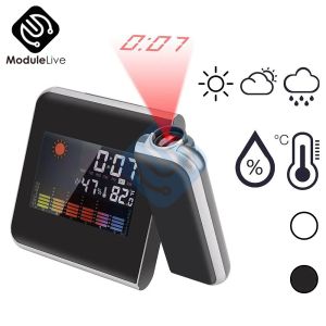 Klockor Creative Color LCD Digital Projection Alarm Clock Temperatur Termometer Fuktighet Hygrometer Desk LED Tid Projektor Kalender