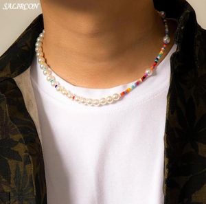 Boho Multicolor Beads Имитация жемчужного ожерелья для женщин, мужчин, Kpop Vintage Aesthetic Strand Chain на шее модные аксессуары P3964940