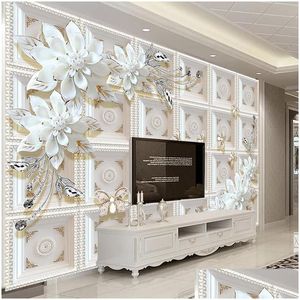 Papéis de parede Papéis de parede de parede mural personalizados 3D Jóias Butterfly Flor Living TV Background Pintura de parede Po de papel Po de papel Drop DHTQA