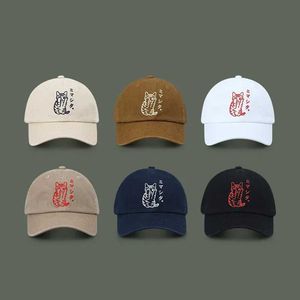 Ball Caps Japanese Retro Baseball Cap Women Ins Cute Cat Embroidered Soft Top Peaked Hat Spring and Summer Versatile Sunshade Mens Caps Y240507