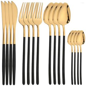 Dinnerware Sets 16PCS Cutlery Stainless Steel Tableware Knife Fork Coffee Spoon Mirror Black Gold Package Quality