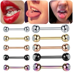 1PC 14G 16G Stainless Steel Double Gem Barbell Tongue Nipple Rings Bar Tragus Helix Ear Cartilage Piercing Jewelry 240429