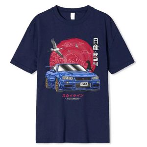 Camisetas masculinas 2023 Summer homens algodão Diretora Diretora Harajuku T-shirt de tamanho grande de tamanho engraçado JDM legenda Camiseta Nissan Skyline R34 T240506