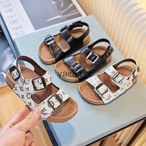 Sandals Childrens Simple Buckle One word 2024 Summer New Leisure Open Toe Beach Shoes for Boys and Girls H240507