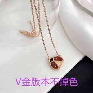 Hot High version Van four leaf clover ladybug necklace plated with 18K rose gold bracelet light luxury collarbone chain