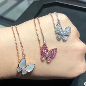 Brand originality Van Full Diamond Butterfly Necklace 925 Sterling Silver Plated 18K Gold White Fritillaria Powder Pendant Collar Chain jewelry