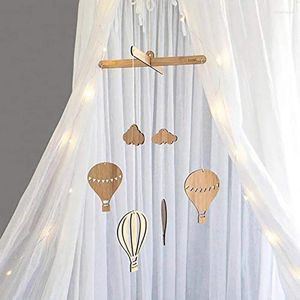 Estatuetas decorativas de balão de ar de madeira balão de vento pendurado ornamentos de parede de bebê camp sino inseado estilo nórdico quarto decoração berçário