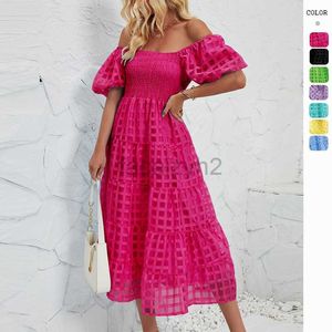 Designer Dress Summer long dress bubble short sleeved flowing layered beach A-line skirt with lining for women Plus size Dresses