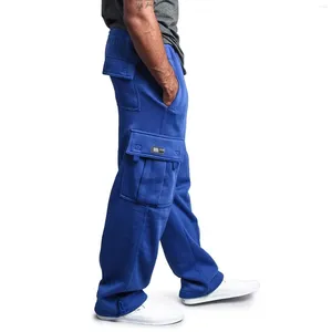 Men's Pants Solid Color Drawstring Elastic Waisted Multiple Pocket Casual Work Loose High Waist Outdoor Sports Trousers