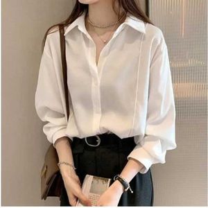 Women's Blouses Shirts Womens shirt white plain color loose oversized blouse womens Button blouse loose Korean 4 Colors M-4XL d240507