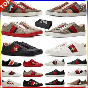 2023 Shoes Designer Bee 2024 High Quality Cartoon Ace Leather Snake Embroidery White, Green Red Stripes Classic Men's and Women's Casual Outdoor Sneakers