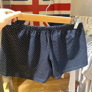 Kadın Şortları Kadınlar Vintage Dot Donanma Düz 2024 Moda Yaz Yüksek Bel Pamuk Pamuk Kısa Pantolon Tatlı Kız Gevşek Ev iç çamaşırı