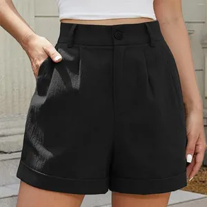 Frauenhose Frauen Sommer hohe Taille Wäsche Shorts mit Reißverschluss Reißverschluss Wickel Saum breites Bein mit Taschen