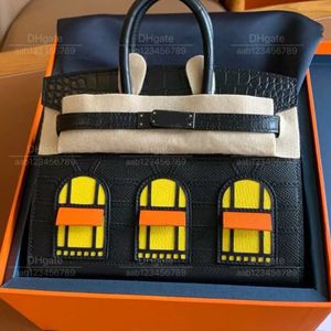 12A top Mirror quality luxury Classic Designer Bag ladies'handbag all handmade genuine leather bag 20cm cartoon Creative Design colour clash academism bag with box