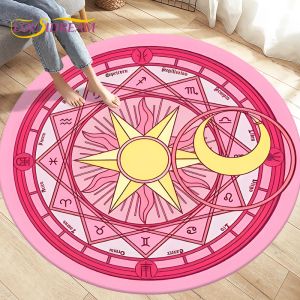 Mattor Cartoon Cardcaptor Sakura Magic Circle Area Rug, runda mattor matta för vardagsrum barns rum, barn spelar nonslip golvmattor