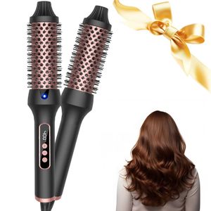 Curling Irons 3-em 1 Curady Hair Iron Brush Dual Ptc Aquecimento pente de íons de cerâmica quente e quente estilo q240506