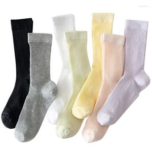 Women Socks Female Summer Thin Solid Color Cotton Mesh High Tube Stocking Japanese Sweet Style Stripe Calcetines Mujer Sox