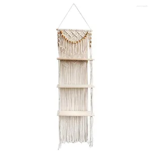 Arazzi a 3 livelli Macrame Wall Scaffale sospeso a mano in cotone tessuto a mano Cording ara ad aula boho Scaffali boho gancio organizzatore per il bagno