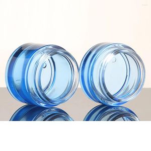 Förvaringsflaskor China tillverkar blå 50g glas grädde burk med silver och gyllene lock tom makeup ansiktsflaska